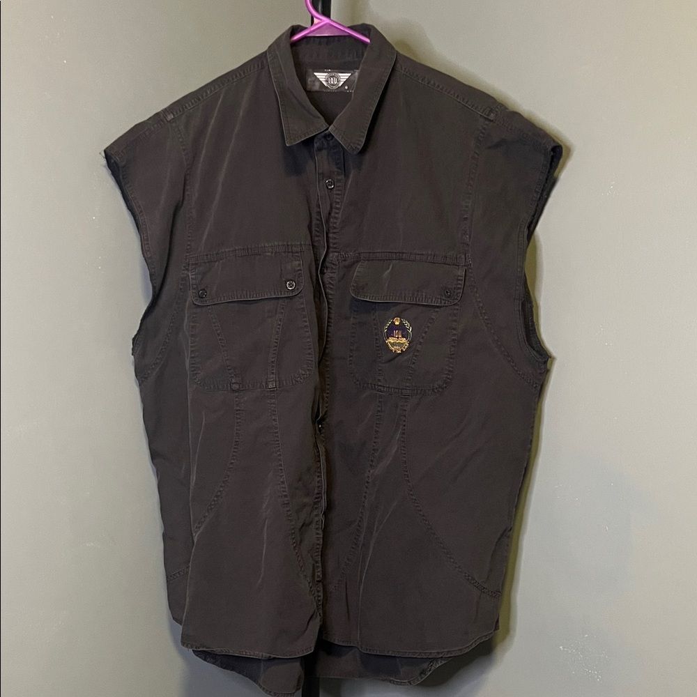 I.O.U Men's Black Sleeveless Button Down Shirt